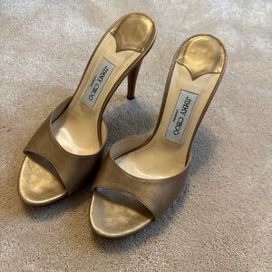 Jimmy Choo Metallic Gold Open-Toe Stiletto Mules